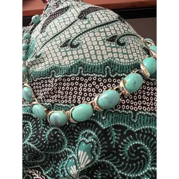 Vintage Coro Faux Turquoise Cabochon Thermostats Necklace Chocker 1950 1960 - Picture 2 of 7